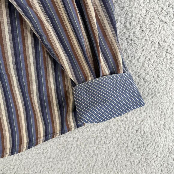 Robert Graham Shirt Mens L Gray Blue Striped Button Long Sleeve Flip Cuff Pocket - Picture 3 of 11